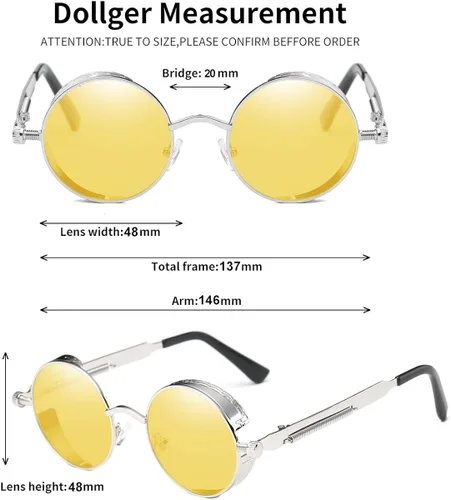 Vista 3 de Dollger Gafas de sol vintage Steampunk retro con marco circular redondo de metal
