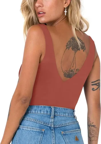 Vista 2 de REORIA Sexy escote en V profundo, sin mangas, cuello en V, espalda descubierta, para mujer