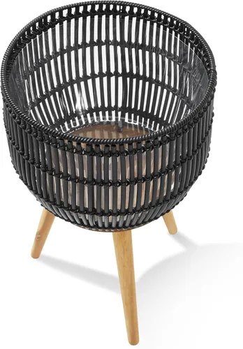 Vista 2 de Maceta Casafield para Interior con Soporte, Maceta de Piso Negra con Patas de Madera, Gran Cubierta de Maceta con Forro para Plantas de Casa