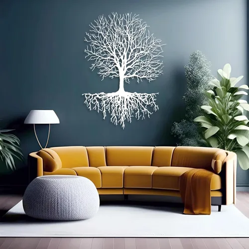 Vista 7 de Yemwot Arte de pared de metal árbol de la vida, arte de pared de árbol de metal, decoración industrial, silueta de rama, decoración de sala de estar