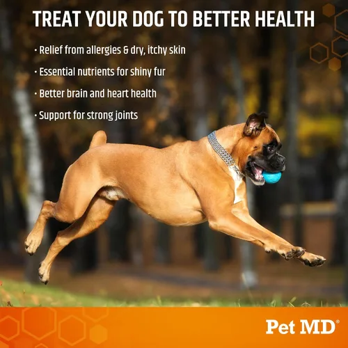 Vista 3 de Pet MD Salmon Omega Bites for Dogs - Suplemento para piel y pelaje con Omega 3 y 6 para perros más DHA y EPA - Promueve la alergia y el alivio