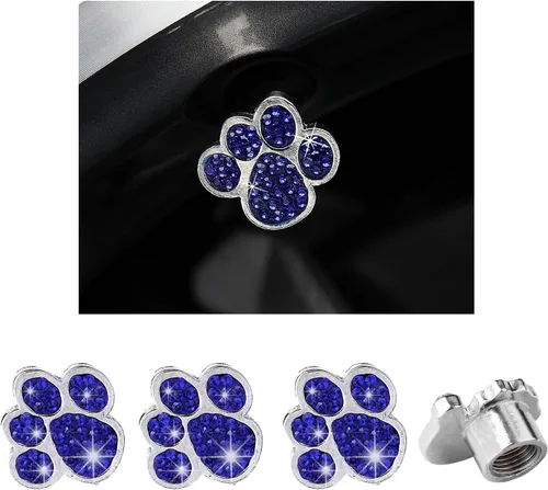 Vista 9 de Augeny 4 tapas de válvula de neumático con diseño de pata de cristal, hechas a mano con diamantes de imitación, tapas antipolvo para válvulas de AB