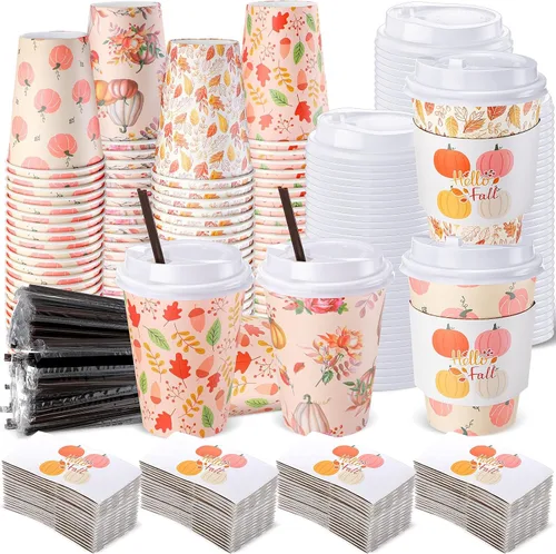 Vista 9 de Lallisa 48 juegos de tazas de café desechables de otoño de Acción