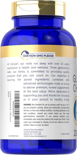 Vista 3 de Carlyle Glucosamina condroitina MSM cúrcuma 200 unidades Suplemento avanzado de triple fuerza Sin OMG y sin gluten