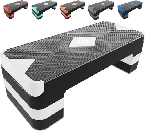 Vista 11 de GYMMAGE Escalón de ejercicio aeróbico, escalón aeróbico ajustable para ejercicio, plataforma de entrenamiento para escalonar, plataforma de pasos