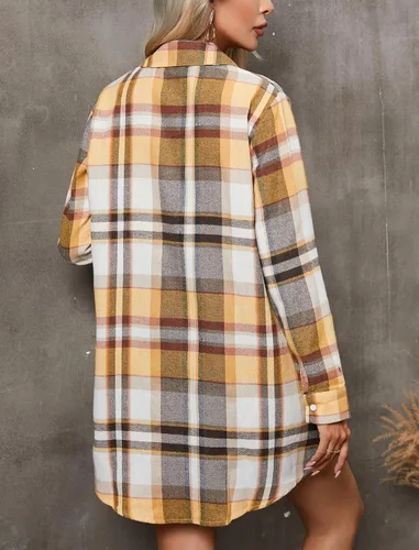 Vista 5 de Ekouaer Camisones de algodón para mujer, con botones, manga larga, a cuadros, estilo casual, para novio