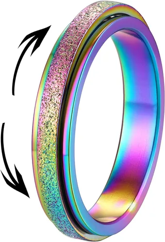 Vista 21 de Supcare Anillos antiestrés para mujer de 4/6/0.315 in para la ansiedad, anillo de pulgar con chorro de arena, regalo para mujeres, talla 7-14