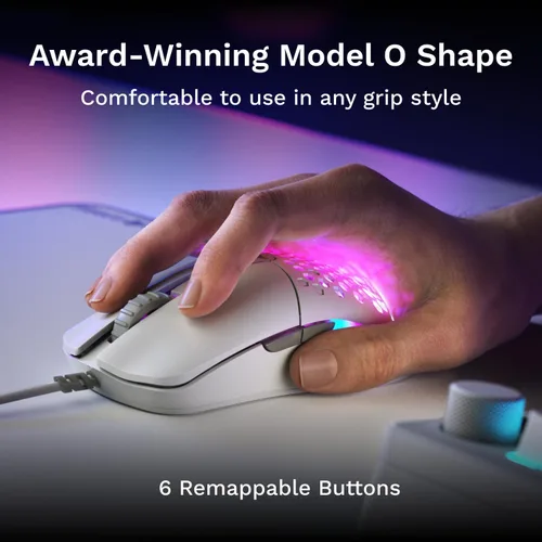 Vista 5 de Glorious Gaming - Mouse superligero con cable para juegos de PC con carcasa de panal, 6 botones programables, iluminación RGB y patines de PTFE