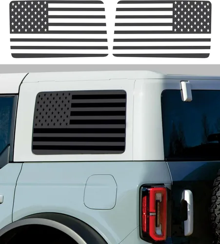 Vista 11 de Compatible con Ford Bronco (4 puertas) 2021-2023 Calcomanías precortadas para ventana de la bandera estadounidense ambos lados Fabricado