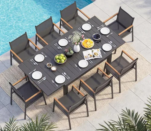 Vista 15 de Mesa de comedor expandible de aluminio para patio al aire libre para 4-8 personas, mesa rectangular para todo tipo de clima (48"-79") con rieles