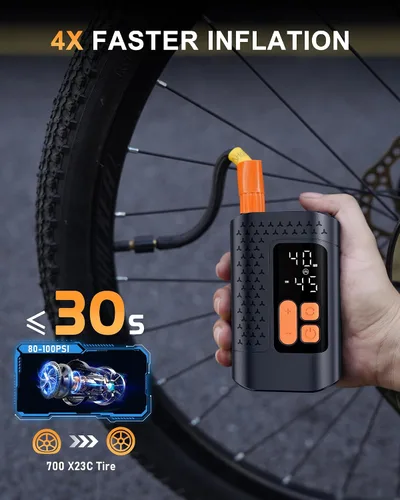 Vista 2 de Electric Bike Pump, 160PSI Mini Bike Tire Pump, 4X Fast Bicycle Pump with Digital Pressure Gauge, Bike Air Pump for Mountain Bike, Moto, Car and