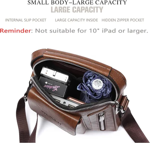 Vista 4 de MNODWLOF Bolso bandolera pequeño de cuero para hombre, bolso cruzado para trabajo, negocios, viajes, al aire libre, senderismo, correa ajustable