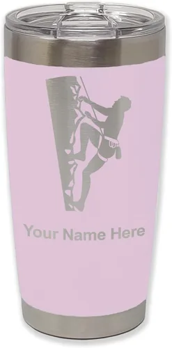 Vista 26 de LaserGram 20oz Vacuum Insulated Tumbler Mug, Rock Climber, Personalized Engraving Included (Coral)