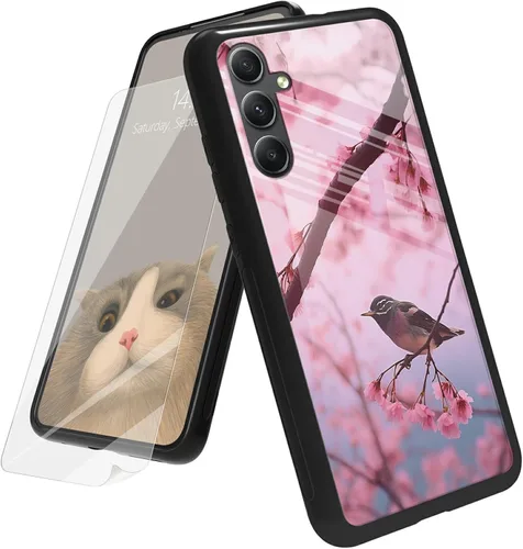 Vista 158 de Funda para Samsung Galaxy A12 5G con protector de pantalla, parte trasera de vidrio templado + TPU de silicona suave que absorbe los golpes