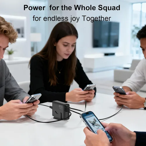 Vista 7 de Estación de carga USB C GaN de 165 W, cargador de escritorio de 6 puertos con carga rápida USB-C de 40 W, concentrador de carga multipuerto