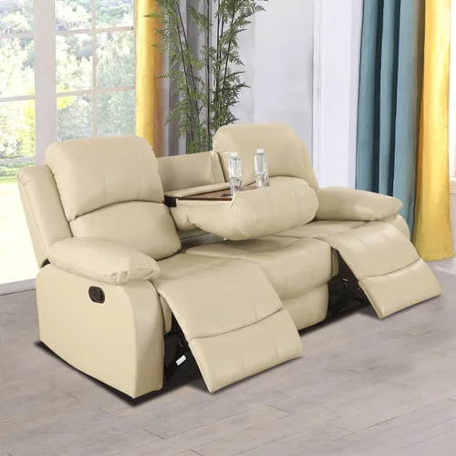 Vista 33 de Juego de sala de Estar reclinable de 3 piezas, juego de sofá reclinable Manual para conjunto de muebles de sala de Estar, con consola de Rojo