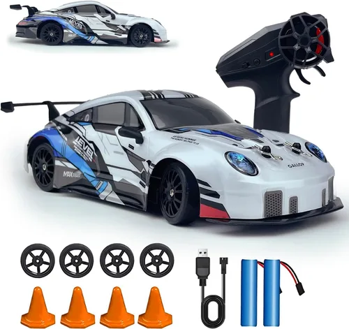 Vista 6 de HTURCCOP 1:24 RC Cybercar, 2.4GHz RC Drift Cars con luz LED, juguetes de carreras para niños y niñas de 8 a 12 años, velocidad ajustable 15.5 mi/H