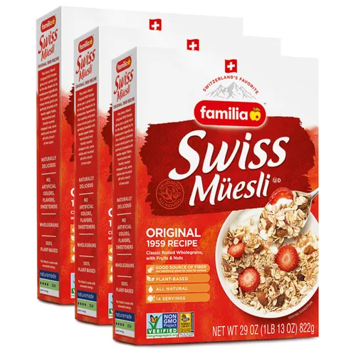 Vista 10 de Familia Cereal suizo Muesli, receta original con frutas y nueces, disfruta de avena caliente, fría o durante la noche, 29 onzas (paquete de 1)