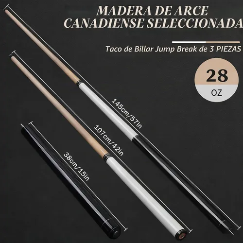 Vista 5 de IIQ Palo de billar 2 en 1 Jump Break, 23~25 oz, palo de billar Jump Break Heavy Hitter de 28 oz, 3 piezas, madera de arce canadiense