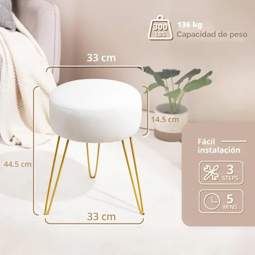 Vista 3 de LUE BONA Taburete de tocador, taburetes de tocador blancos para sala de maquillaje, taburete otomano redondo, reposapiés de terciopelo para tocador