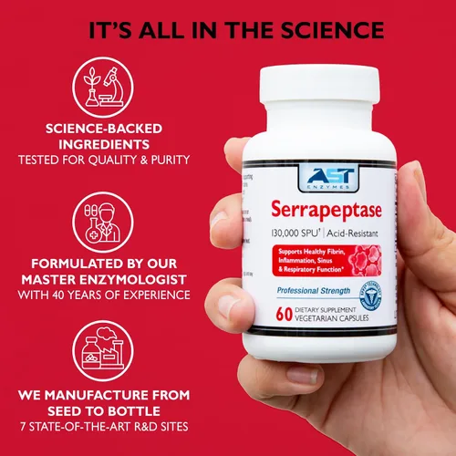 Vista 6 de AST Enzymes Serrapeptase 130,000 SPU - 60 cápsulas vegetarianas - Enzimas sistémicas naturales premium - Serrapeptasa resistente a los ácidos