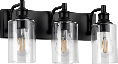 Vista 9 de Lámparas de baño de 3 luces, modernas luces de tocador negras para accesorios de iluminación de baño, accesorios de iluminación sobre espejo
