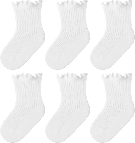 Vista 9 de JAKIDAR Calcetines con volantes para bebés y niñas, 6 pares de calcetines de algodón suave con volantes para bebés y niñas