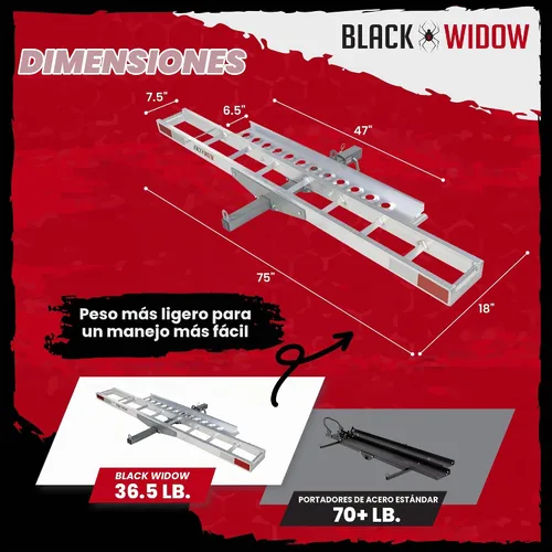 Vista 3 de Porta bicicleta/motocicleta Black Widow amc-400 gancho montado deportivo Roll-on / off, self-storing ramp, anti-wobble, youth bike adapter, car