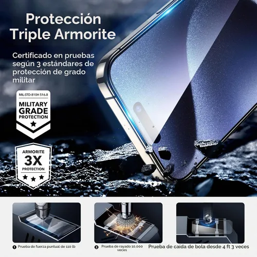 Vista 2 de ESR Paquete de 3+1 para iPhone 15 Pro Max Protector de Pantalla, [Dureza 9H] [Grado Militar Resistente a Roturas] Cobertura Completa Película