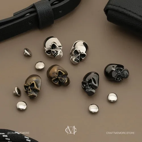 Vista 5 de CRAFTMEMORE SK02 - Remaches de calavera de metal con remaches rápidos decorativos para pulseras, bolsas, cinturones, zapatos, artesanía en cuero
