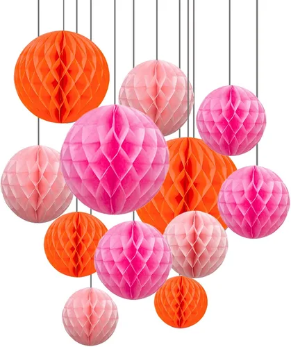 Vista 14 de ZOOYOO 12 piezas 15 cm 25 cm bolas de panal decorativas de papel de seda con pompones colgantes para cumpleaños, baby shower, boda, compromiso, Azul
