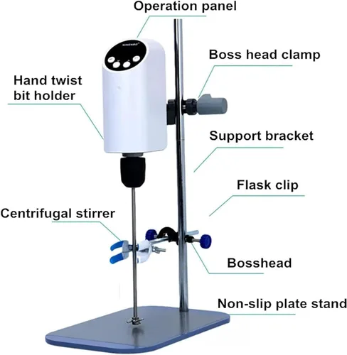 Vista 4 de Laboratory Electric Booster Mixer with LCD Screen, 100-2000rpm Speed Range, 0.5-10mm Drill Clamping Range for Efficient Liquid Mixing