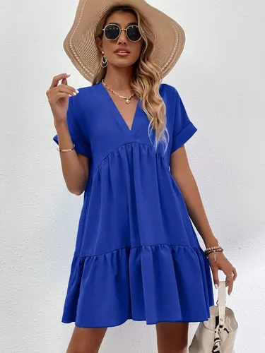 Vista 6 de FDSUFDY Vestido de Pascua para mujer con puños enrollables dobladillo con volantes color azul real talla M