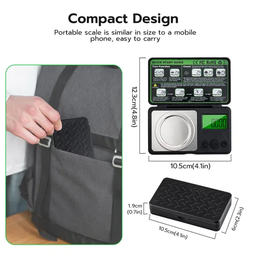 Vista 8 de Mcbazel Báscula de mini miligramo, báscula portátil de joyería de 1.76 oz/0.00 oz, báscula digital de alta precisión de microgramos con pesas