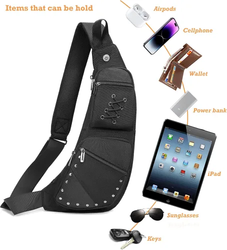 Vista 5 de NICGID Bolso bandolera en el pecho, mochila de hombro, bolsa cruzada, mochila casual para hombres y mujeres, Negro 015, Moderno" o "minimalista