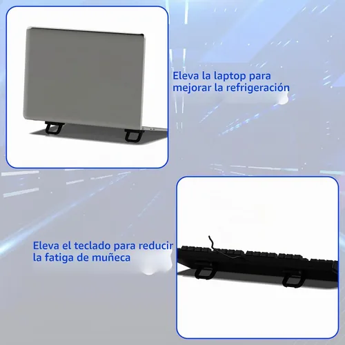 Vista 4 de Notoke Soporte elevador de teclado portátil de 2 piezas, soporte ajustable para teclado negro con 2 ajustes de ángulo y patas plegables