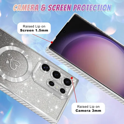 Vista 188 de Bonoma - Funda compatible con Samsung Galaxy S21 Plus, diseño de corazón con purpurina, color rosa Support for MagSafe, Plating Magnetic Case TPU