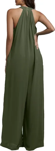 Vista 2 de LYANER Enterizo de pantalones largos de gasa sin mangas con cuello halter para mujer