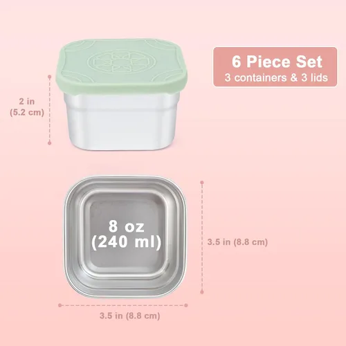 Vista 9 de Caperci Paquete de 3 Recipientes de Acero Inoxidable para Aperitivos con Tapas de Silicona - Recipientes Pequeños para Alimentos de 8 onzas a Prueba