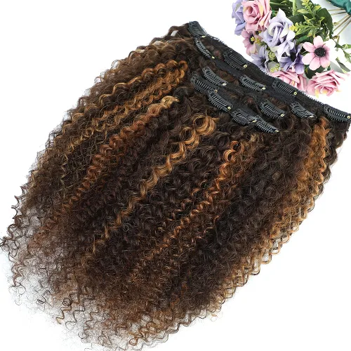 Vista 19 de Extensiones de cabello rizado con clip para mujeres afroamericanas, Urbeauty, Extensiones de cabello rizado con clip para cabello humano para chicas