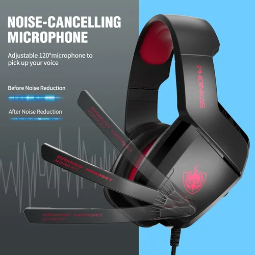 Vista 4 de Auricular para juegos para PS4, Xbox One, computadora, laptop, Mac, PS4 con micrófono, auriculares sobre la oreja, cancelación de ruido, sonido