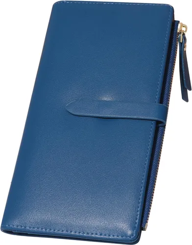 Vista 23 de Billeteras delgadas para mujer, tarjetero RFID plegable con bolsillo con cremallera, Mandala azul, Delgado