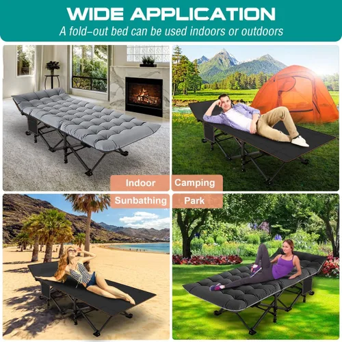 Vista 6 de NAIZEA Folding Camping Cots for Adults, Portable Cot with Mattress Heavy Duty Outdoor Bed with Carry Bag 1200d Oxford Cloth Sleeping Cots for Cuna