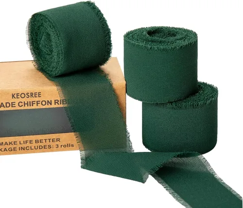 Vista 12 de KEOSREE 3 Rollos de Cinta de Gasa Negra Hecha a Mano, 1.5" x 21 Yardas Cintas de Seda con Flecos Deshilachados (3 Rollos *7 Yardas) para Envolver