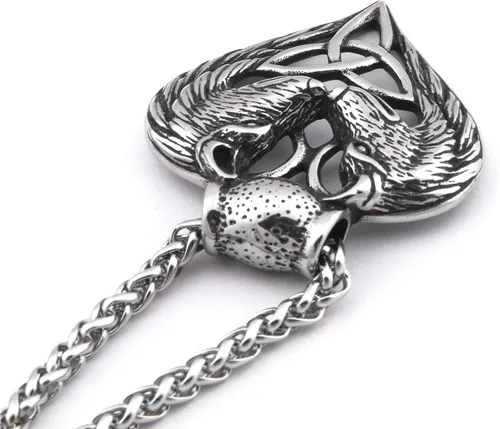 Vista 4 de Gungneer Colgante de lobo Fenrir vikingo, regalo para hombres y mujeres, cadena de acero inoxidable, amuleto de plata potente talismán