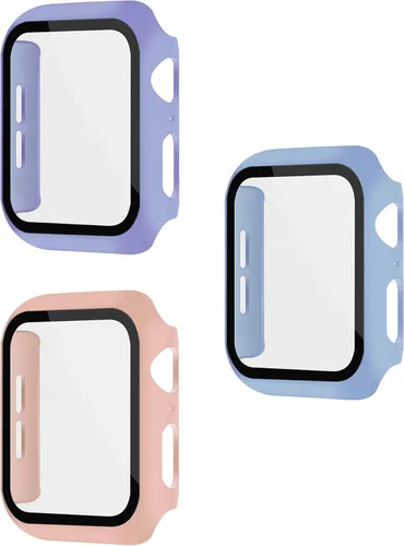 Vista 32 de Paquete de 3 fundas con protector de pantalla para Apple Watch de Negro + rosa intenso + morado oscuro