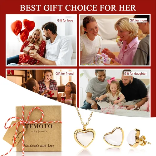 Vista 4 de Temoto Valentines Day Girlfriend Gifts Necklace - Gold Carnelian Crystal Heart Necklace for Women Teen Girls Love Gifts for Her