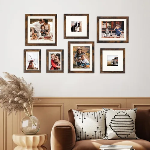 Vista 5 de AEVETE Marco de Fotos 8x8 Marcos de Fotos Marrón Oscuro Rústicos para Decoración de Pared y Escritorio 8x8 picture frames rustic decor