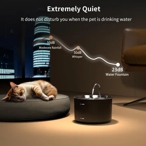 Vista 2 de Fuente de agua para gatos de acero inoxidable, fuente de agua para mascotas de 3 L/101 onzas con sistema de filtración circulante de 5 etapas