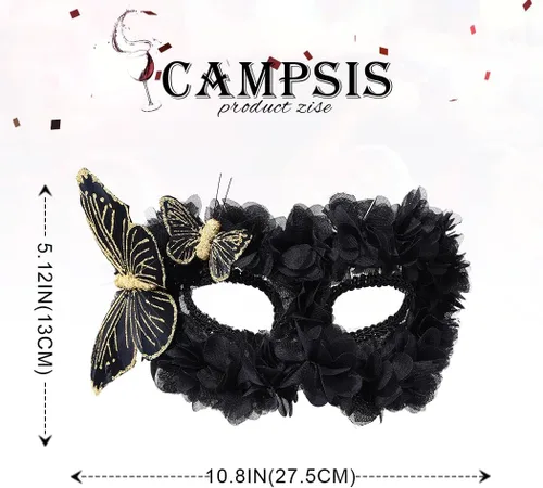 Vista 2 de Campsis Máscara de disfraz para mujer, máscara negra de mariposa, Mardi Gras, accesorio para fiesta veneciana, Halloween, baile de graduación